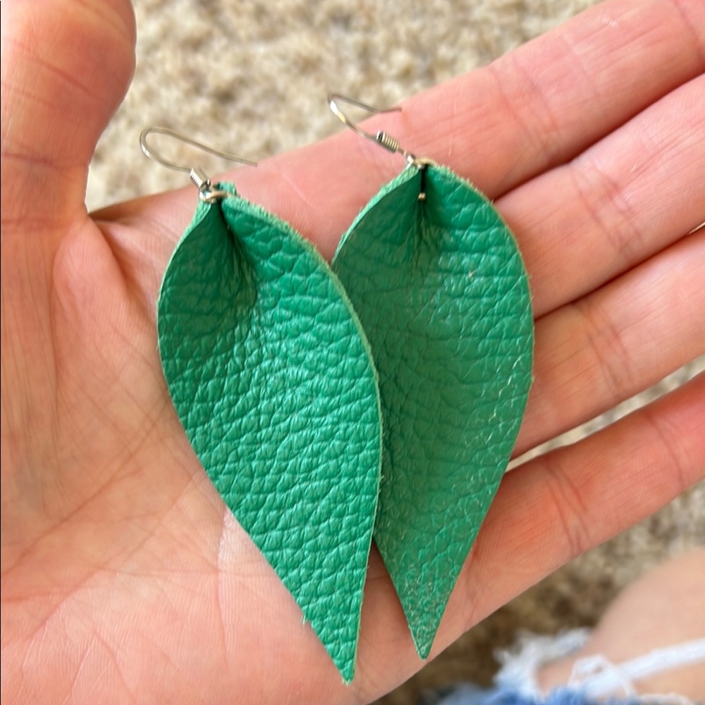 St. Patrick’s Day Green Leaf-Shaped Leather Earrings